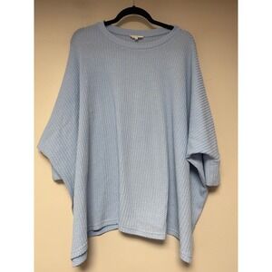 la miel waffle knit oversized dolman sleeve light blue pullover top L